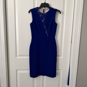 Chic Royal Blue Lace Accent Midi Dress